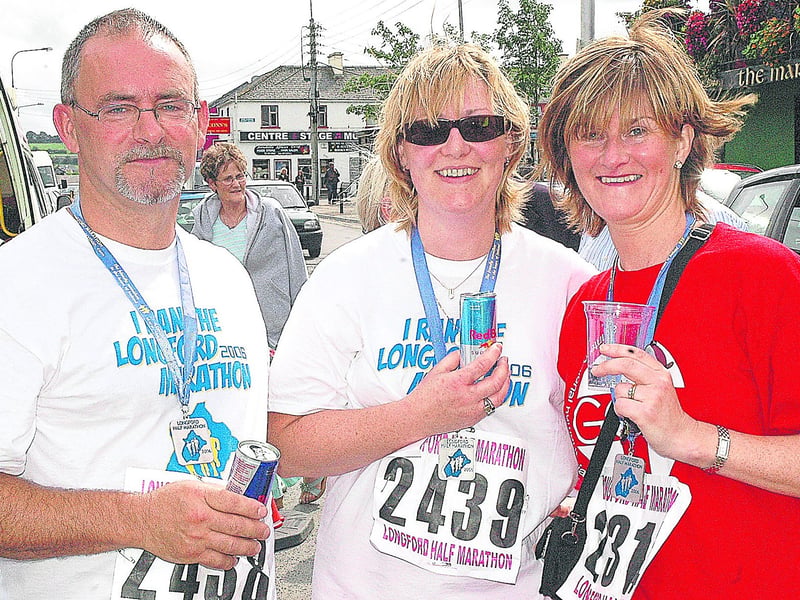 Christy and Mary Devlin pictured with Ann O'Brien from Newtownforbes all proudly displaying their '06 Marathon medals