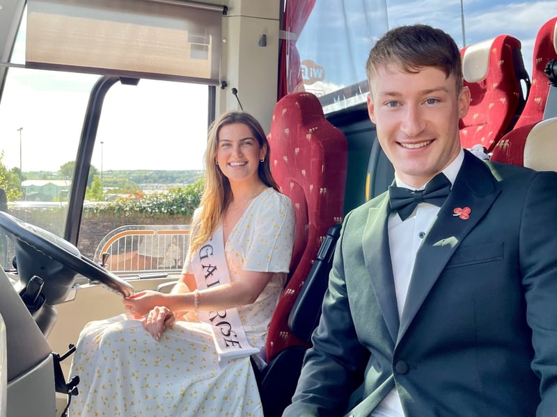 An escort's engagementCillian Ó Gallachóir will return to the Cloughaneely panel this Saturday for their daunting trip to St Eunan’s in the Donegal SFC, Perhaps not as daunting as last week, though, having acted as an escort for the Perth Rose, Olivia Duffy, who took to the stage on Monday night at the Rose of Tralee International festival. Rathmullan’s Rose Katie McAteer was the Donegal representative, pictured with Ó Gallachóir  below courtesy of McGinley Coach Tours. Falcarragh native Ó Gallachóir, who also lines out for Glenea United in the Donegal League, said he was talked into becoming an escort by his three younger sisters one of who, Shauna, was Cailín Gaelach the the Comórtas.He has a Masters degree in Cancer Research, working as a Quality Engineer at Medtronic in Galway. Last weekend, Kilcar defeated Cloughaneely 0-19 to 0-7 at Páirc Naomh Fionnán, with Michael Lynch’s side having drawn their opening match at Four Masters. AF