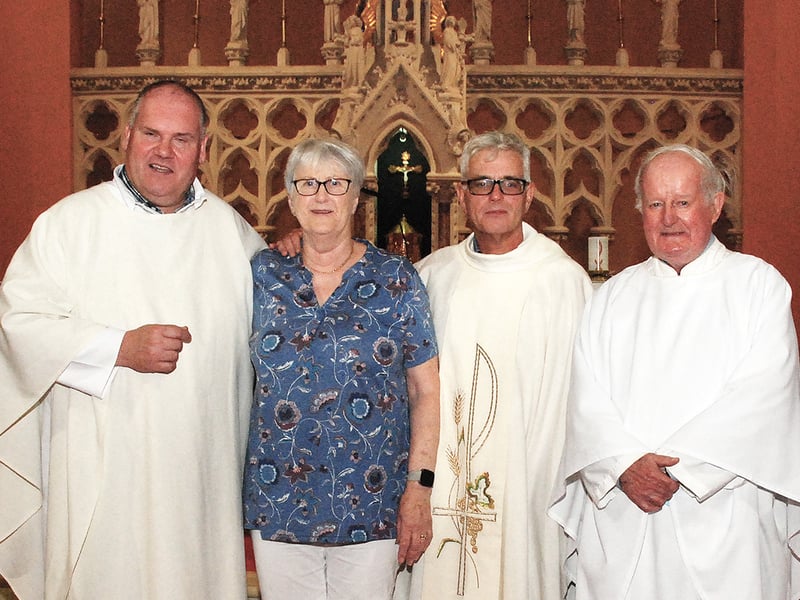 CLICK ON THE ARROWS ABOVE TO GO THROUGH THE GALLERY OF PICTURES Fr. Michael and Fr. Pat pictured with with Fr. Tom Corbett and Mary Hefferan (Sacristan)