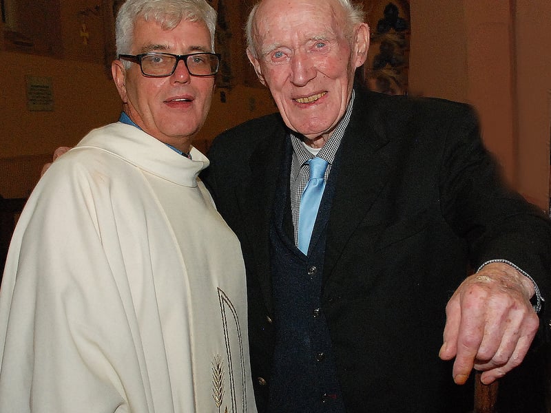 CLICK ON THE ARROWS ABOVE TO GO THROUGH THE GALLERY OF PICTURES Father Treacy and Danny Bergin pictured in St. Cronan's Church at the Thanksgiving Mass 