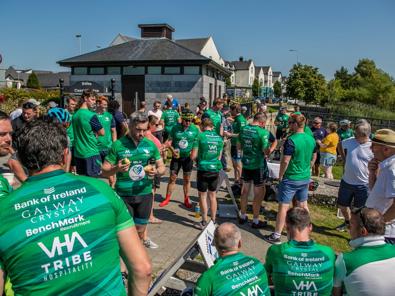 There was huge excitement at the quays in Carrick on Shannon last Saturday afternoon as a large contingent of the Connacht Rugby team and management along with some special guest riders had a stopover at Moon River on their Galway to Sligo Fundraising Cycle #care4claire. For approximately an hour, the cyclists and their support team and met with many of the local young players and signed autographs and jerseys before setting off on the road to Sligo where they finished their 218k trip across the five counties of the province later that evening. Varadkar says IRFU should listen to trans players ‘excluded’ from contact rugby Amongst the large group of cyclists and travelling players were Connacht Head Coach Andy Friend, Ireland playing legends Kieran Marmion and Eric Elwood and former Mayo, Roscommon and Offaly GAA manager John Maughan. The cycle began at The Sportsground in Galway in the early hours of Saturday morning and finished at Sligo RFC. The route took in all five counties with stops in Ballinrobe Co. Mayo, Ballyhaunis Co. Mayo, Frenchpark Co. Roscommon, Carrick-on-Shannon Co. Leitrim, and finally Ross and Claire’s home in Coolaney Co. Sligo, before the final stretch to Sligo RFC. The fundraiser was for 35-year old Sligo native Claire Carpenter who suffered a serious and life-changing event earlier this year. Claire suffered a stroke at her home in Coolaney. 'We don't stand still' on issues of player welfare, World Rugby vows After being rushed to the ICU unit of Beaumont Hospital she was placed in an induced coma for over a week following a life-saving operation. Claire is now thankfully on the road to recovery, however significant funds need to be raised to allow her to continue her rehabilitation in Dun Laoghaire, and eventually lead an independent life at home. Claire’s partner Ross Mannion is a Rugby Participation Officer with Connacht Rugby and was Head Coach of the Connacht Women’s team in 2021. They have three children, Luke (14), Anna (10) and Zach (7).