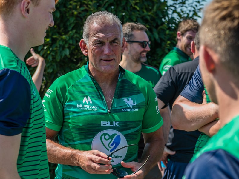 There was huge excitement at the quays in Carrick on Shannon last Saturday afternoon as a large contingent of the Connacht Rugby team and management along with some special guest riders had a stopover at Moon River on their Galway to Sligo Fundraising Cycle #care4claire. For approximately an hour, the cyclists and their support team and met with many of the local young players and signed autographs and jerseys before setting off on the road to Sligo where they finished their 218k trip across the five counties of the province later that evening. Varadkar says IRFU should listen to trans players ‘excluded’ from contact rugby Amongst the large group of cyclists and travelling players were Connacht Head Coach Andy Friend, Ireland playing legends Kieran Marmion and Eric Elwood and former Mayo, Roscommon and Offaly GAA manager John Maughan. The cycle began at The Sportsground in Galway in the early hours of Saturday morning and finished at Sligo RFC. The route took in all five counties with stops in Ballinrobe Co. Mayo, Ballyhaunis Co. Mayo, Frenchpark Co. Roscommon, Carrick-on-Shannon Co. Leitrim, and finally Ross and Claire’s home in Coolaney Co. Sligo, before the final stretch to Sligo RFC. The fundraiser was for 35-year old Sligo native Claire Carpenter who suffered a serious and life-changing event earlier this year. Claire suffered a stroke at her home in Coolaney. 'We don't stand still' on issues of player welfare, World Rugby vows After being rushed to the ICU unit of Beaumont Hospital she was placed in an induced coma for over a week following a life-saving operation. Claire is now thankfully on the road to recovery, however significant funds need to be raised to allow her to continue her rehabilitation in Dun Laoghaire, and eventually lead an independent life at home. Claire’s partner Ross Mannion is a Rugby Participation Officer with Connacht Rugby and was Head Coach of the Connacht Women’s team in 2021. They have three children, Luke (14), Anna (10) and Zach (7).