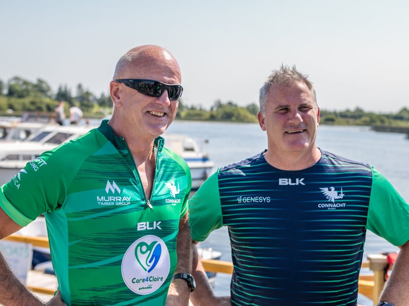 There was huge excitement at the quays in Carrick on Shannon last Saturday afternoon as a large contingent of the Connacht Rugby team and management along with some special guest riders had a stopover at Moon River on their Galway to Sligo Fundraising Cycle #care4claire. For approximately an hour, the cyclists and their support team and met with many of the local young players and signed autographs and jerseys before setting off on the road to Sligo where they finished their 218k trip across the five counties of the province later that evening. Varadkar says IRFU should listen to trans players ‘excluded’ from contact rugby Amongst the large group of cyclists and travelling players were Connacht Head Coach Andy Friend, Ireland playing legends Kieran Marmion and Eric Elwood and former Mayo, Roscommon and Offaly GAA manager John Maughan. The cycle began at The Sportsground in Galway in the early hours of Saturday morning and finished at Sligo RFC. The route took in all five counties with stops in Ballinrobe Co. Mayo, Ballyhaunis Co. Mayo, Frenchpark Co. Roscommon, Carrick-on-Shannon Co. Leitrim, and finally Ross and Claire’s home in Coolaney Co. Sligo, before the final stretch to Sligo RFC. The fundraiser was for 35-year old Sligo native Claire Carpenter who suffered a serious and life-changing event earlier this year. Claire suffered a stroke at her home in Coolaney. 'We don't stand still' on issues of player welfare, World Rugby vows After being rushed to the ICU unit of Beaumont Hospital she was placed in an induced coma for over a week following a life-saving operation. Claire is now thankfully on the road to recovery, however significant funds need to be raised to allow her to continue her rehabilitation in Dun Laoghaire, and eventually lead an independent life at home. Claire’s partner Ross Mannion is a Rugby Participation Officer with Connacht Rugby and was Head Coach of the Connacht Women’s team in 2021. They have three children, Luke (14), Anna (10) and Zach (7).