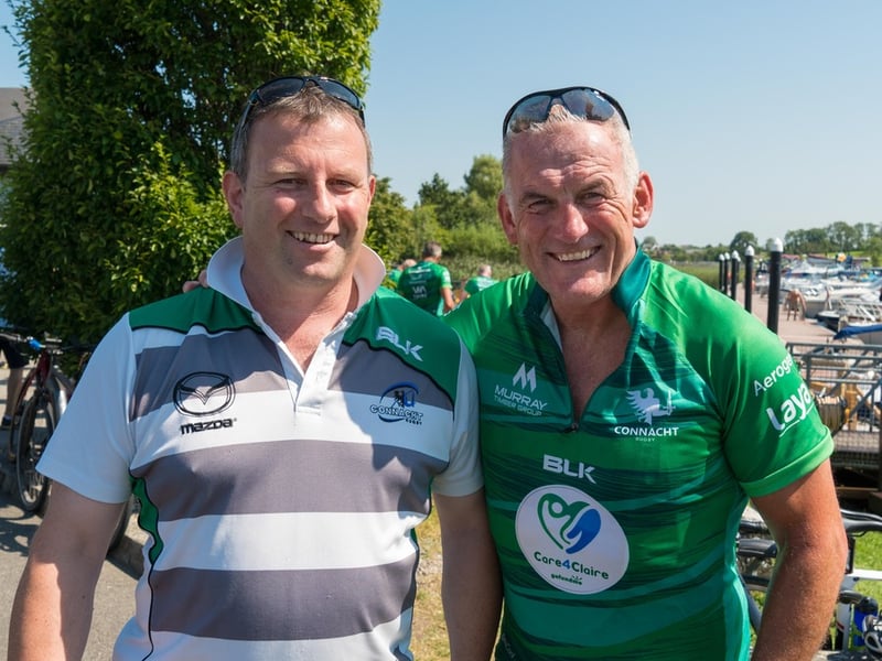 There was huge excitement at the quays in Carrick on Shannon last Saturday afternoon as a large contingent of the Connacht Rugby team and management along with some special guest riders had a stopover at Moon River on their Galway to Sligo Fundraising Cycle #care4claire. For approximately an hour, the cyclists and their support team and met with many of the local young players and signed autographs and jerseys before setting off on the road to Sligo where they finished their 218k trip across the five counties of the province later that evening. Varadkar says IRFU should listen to trans players ‘excluded’ from contact rugby Amongst the large group of cyclists and travelling players were Connacht Head Coach Andy Friend, Ireland playing legends Kieran Marmion and Eric Elwood and former Mayo, Roscommon and Offaly GAA manager John Maughan. The cycle began at The Sportsground in Galway in the early hours of Saturday morning and finished at Sligo RFC. The route took in all five counties with stops in Ballinrobe Co. Mayo, Ballyhaunis Co. Mayo, Frenchpark Co. Roscommon, Carrick-on-Shannon Co. Leitrim, and finally Ross and Claire’s home in Coolaney Co. Sligo, before the final stretch to Sligo RFC. The fundraiser was for 35-year old Sligo native Claire Carpenter who suffered a serious and life-changing event earlier this year. Claire suffered a stroke at her home in Coolaney. 'We don't stand still' on issues of player welfare, World Rugby vows After being rushed to the ICU unit of Beaumont Hospital she was placed in an induced coma for over a week following a life-saving operation. Claire is now thankfully on the road to recovery, however significant funds need to be raised to allow her to continue her rehabilitation in Dun Laoghaire, and eventually lead an independent life at home. Claire’s partner Ross Mannion is a Rugby Participation Officer with Connacht Rugby and was Head Coach of the Connacht Women’s team in 2021. They have three children, Luke (14), Anna (10) and Zach (7).