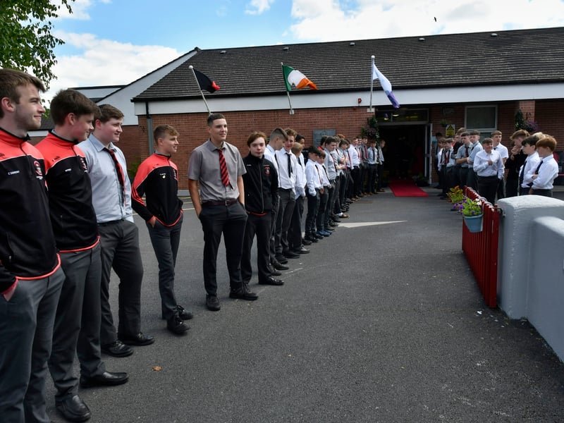ABOVE: Colaiste Eamann Rís Students prepare to provide a Guard of Honour to guests attending the Mass and Closing Ceremony.PICTURE: HARRY REID