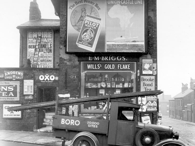 A general grocers and tobacconists shop on  Buslingthorpe Lane in October 1939.