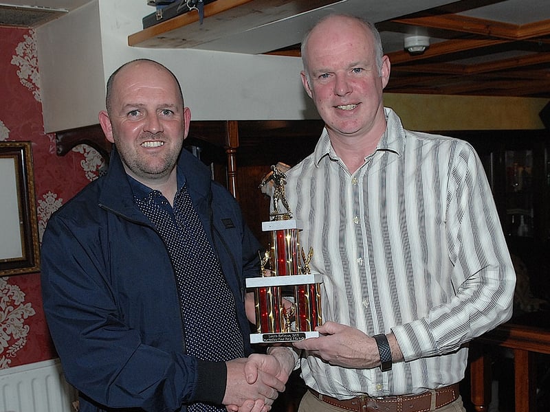 David J McArdle who refereed the Intermediate Championship final between St Fechins and Cooley Kickhams receiving his award from David Fedigan.