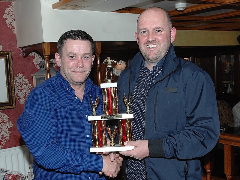 The 2022 Louth Referee of the Year, David Fedigan, receiving his award from Jonathan Conlon. David is also the chairman of the Louth Referees association.