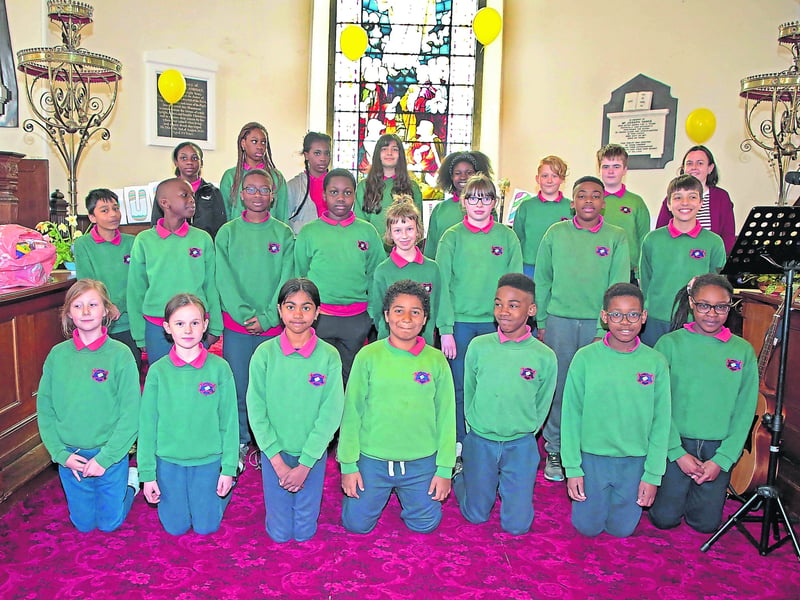 Clement Farrar with 1st, 2nd and 3rd Class pupils at last Wednesday’s Easter celebration