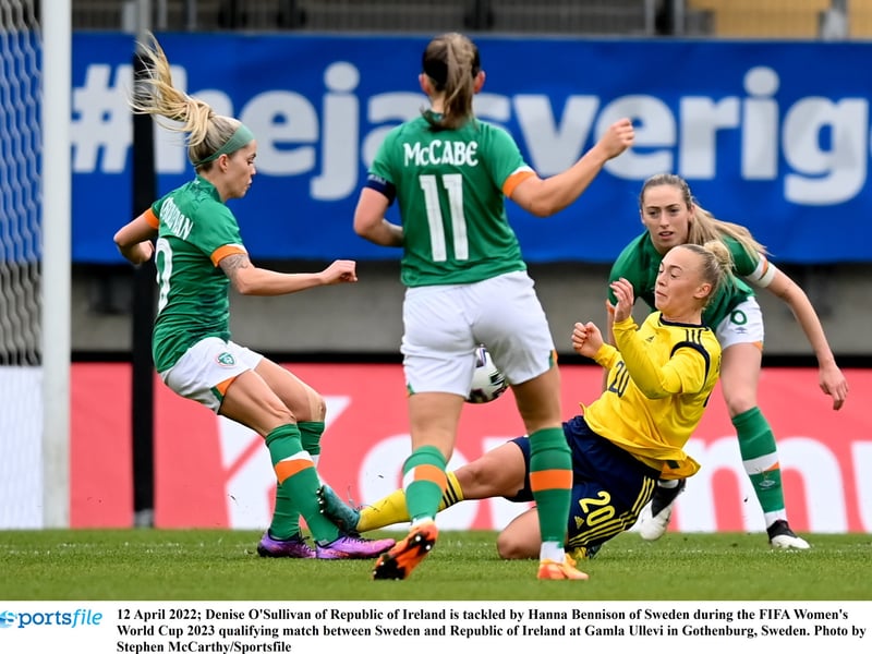 Denise O'Sullivan of Republic of Ireland is tackled by Hanna Bennison of Sweden