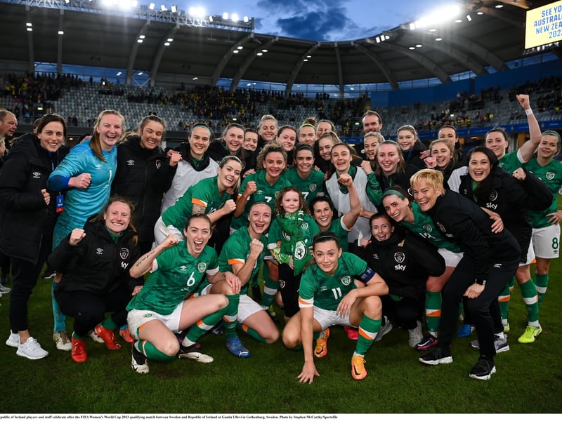 Republic of Ireland players and staff celebrate after the World Cup qualifying match against Sweden