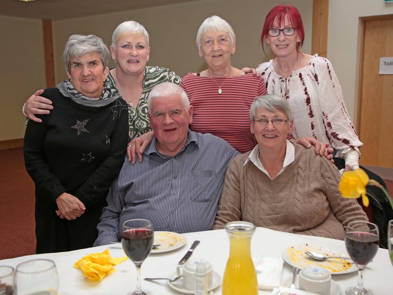 Caption: Rosemary and PJ Reilly, Aine Flynn, Maggie Reilly, Brigie Kenny and Martina Hynes enjoying the Abbeylara Easter dinner on Sunday afternoon