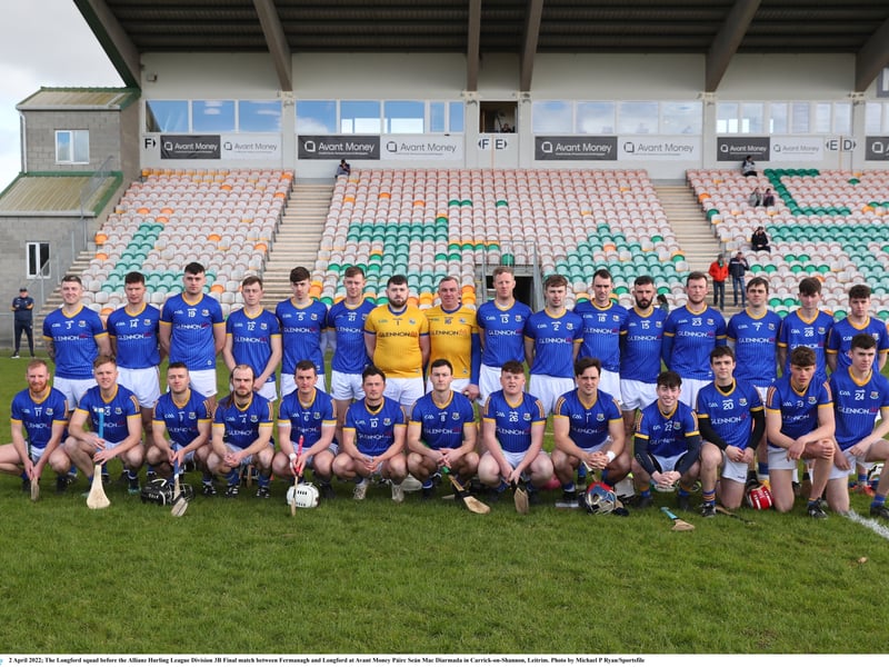 Caption: The Longford squad before the Allianz Hurling League Division 3B Final against Fermanagh at Avant Money Páirc Seán Mac Diarmada in Carrick-on-Shannon, Leitrim Photo by Michael P Ryan/Sportsfile