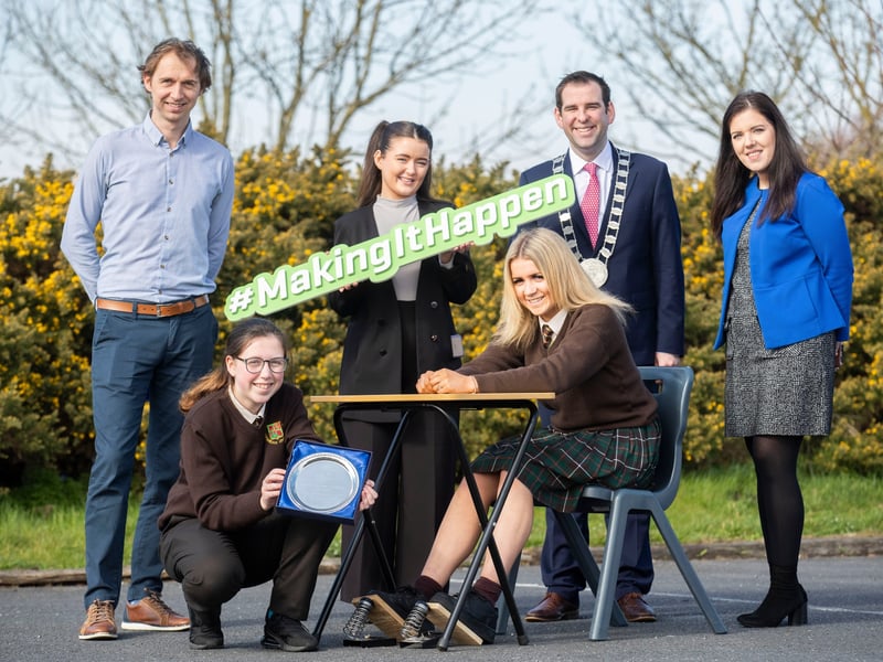 Ruby Ní Ghatlaoich from Gaelcholáiste Cheatharlach. Her idea “Toe Tappers” goes forward to the Finals.