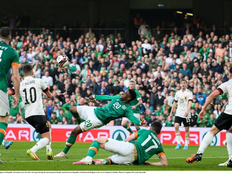 Chiedozie Ogbene scores an overhead kick