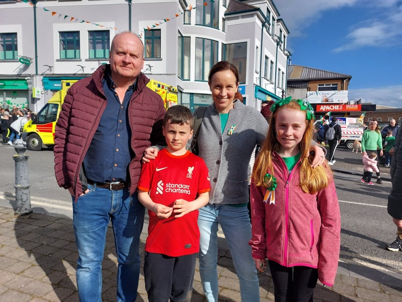 Cllr. Fergal Browne, Finn Browne (8) Bríd Browne and Maeve Browne (10) enjoying the St Patrick's family fun day 
