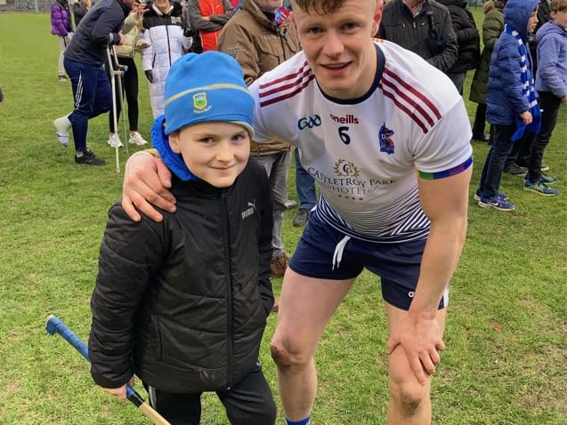 Bryan O'Mara pictured here with his cousin Kyle O'Mara in the aftermath of UL's Fitzgibbon Cup win on Saturday last.