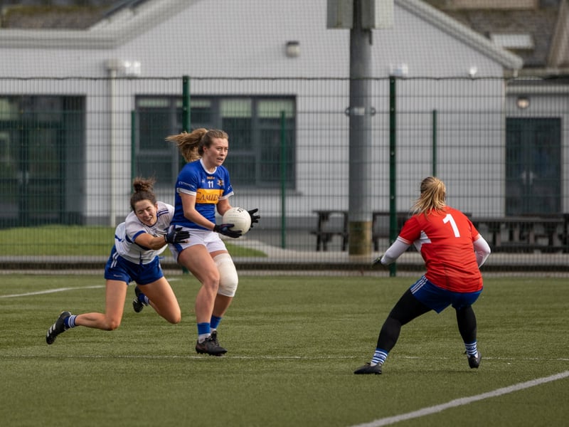 BELOW: Marie Creedon of Tipperary about to shoot for goal during her sides defeat to Laois last Saturday.