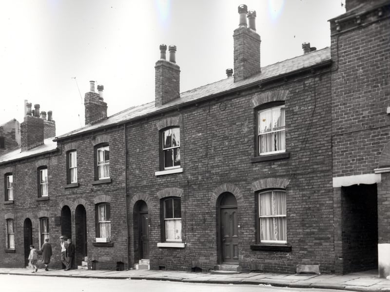 Back-to-back properties on Main Road in September 1966. Passageways giving access to Fox View can be seen between numbers 23 and 25 and on the right edge. Photo taken prior to slum clearance.