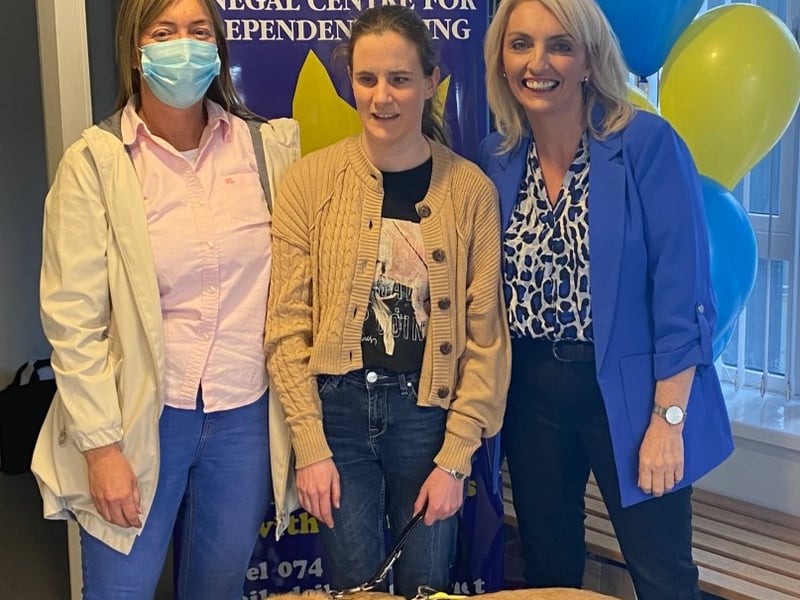 Above: Jennifer Doherty her guide dog Cybil with Rosaleen Doherty and Michelle Preston