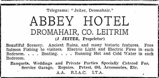 Use the NEXT above to go through the gallery Advertisement for the Abbey Hotel and for motor boat trips on Lough Gill