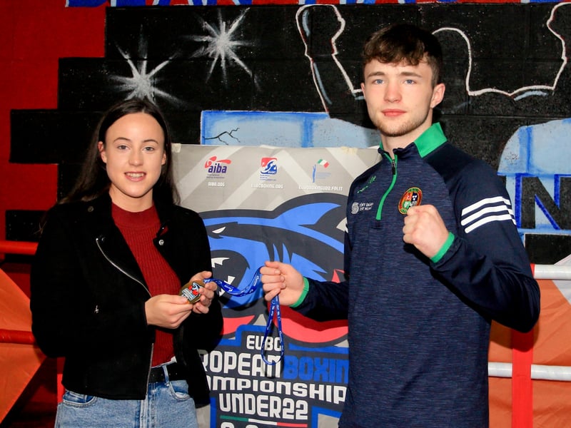 Use > above to go through photos Dean pictured with clubmate and fellow European Youth medalist Dearbhla Rooney Picture: James Molloy