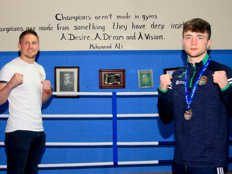 Use > above to go through photos Dean pictured with former WBC-NABF middleweight champion Jason Quigley Picture: James Molloy