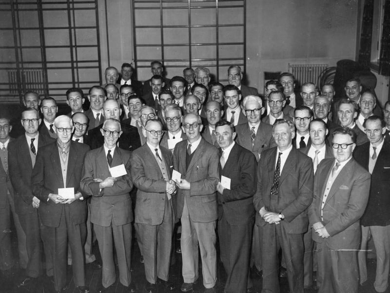 Donnington Wood Male Voice Choir pictured in October 1961, as remembered by Harry Bouckley, who recalls the group rehearsing at Wrockwardine Wood Girls School and then crossing the road to the Fountain pub afterwards. He notes his father, William (Bill) Bouckley, sang tenor in the choir, which was very much part of local life and community spirit at the time.