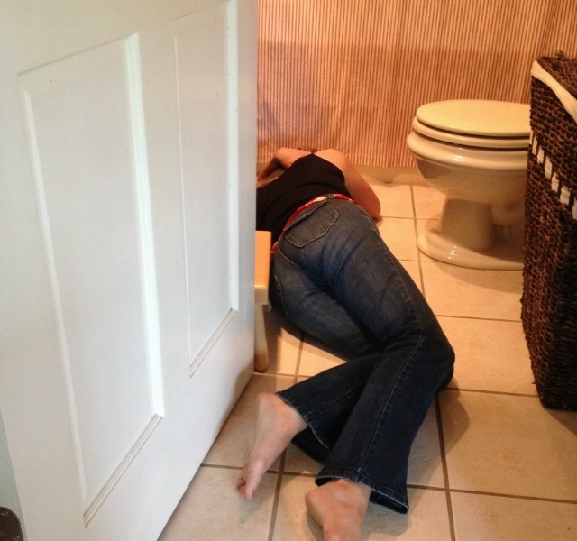 1. We lie on the cold tiles of the bathroom during a bout of vomiting. 'I know it's disgusting but my body is shutting down and it soothes my belly...