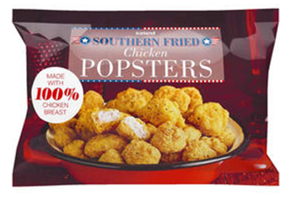 Iceland Southern Fried Chicken Popsters; pack size: 220g; best before date: 04/04/2021.