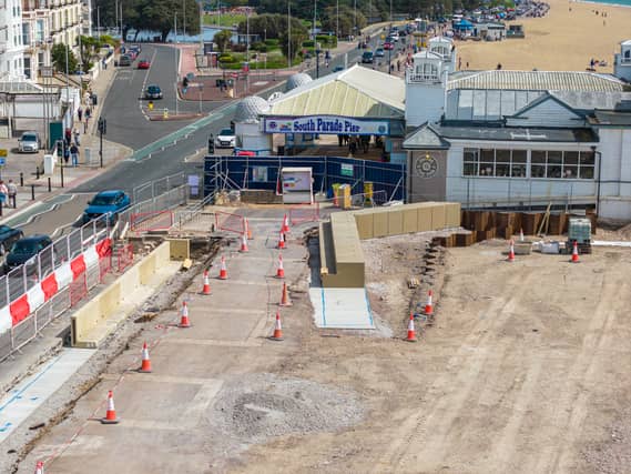 New sea defences next to South Parade Pier in Southsea with the new concreate units being installed between the promenade and the beach. New planters are also being created.
Picture: Marcin Jedrysiak