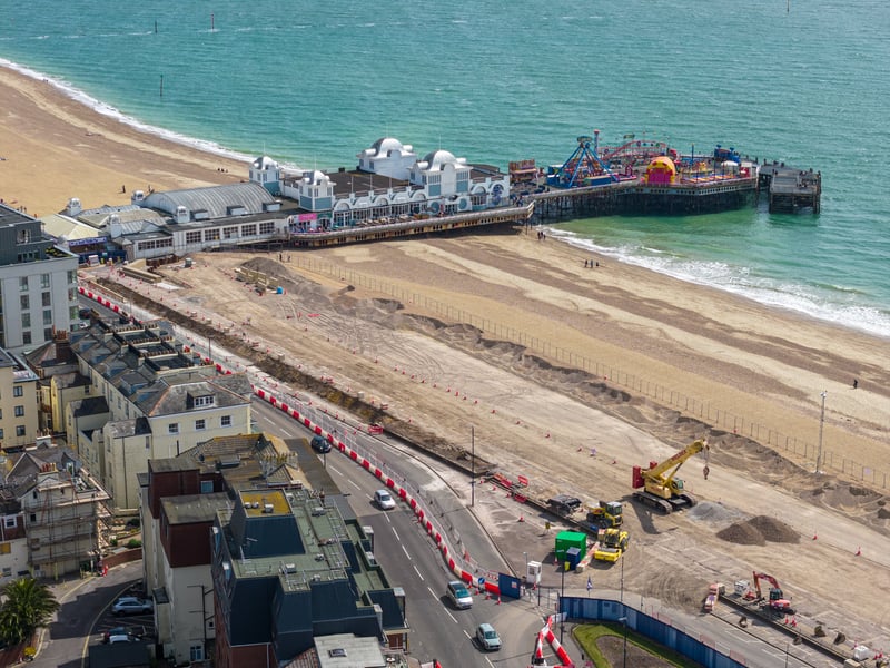 New sea defences next to South Parade Pier in Southsea with the new concreate units being installed between the promenade and the beach. New planters are also being created.
Picture: Marcin Jedrysiak
