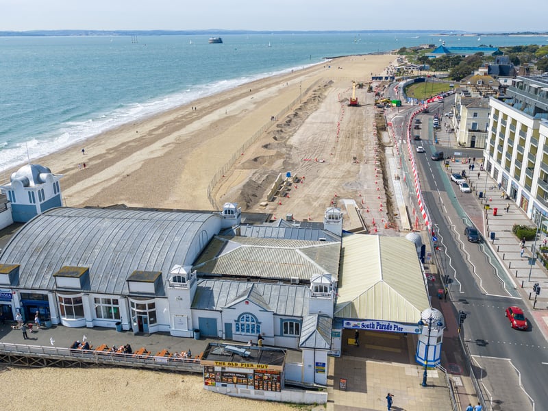 New sea defences next to South Parade Pier in Southsea with the new concreate units being installed between the promenade and the beach. New planters are also being created. 
Picture: Marcin Jedrysiak