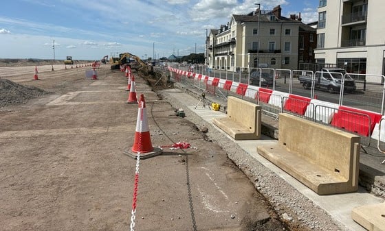 New sea defences next to South Parade Pier in Southsea with new planters being created between the promenade and the edge of the road.
Picture: Southsea Coastal Scheme