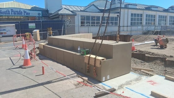 New sea defences next to South Parade Pier in Southsea with the new concreate units being installed between the promenade and the beach.
Picture: Southsea Coastal Scheme