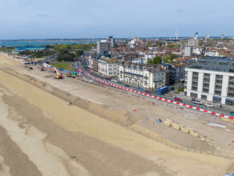 New sea defences next to South Parade Pier in Southsea with the new concreate units being installed between the promenade and the beach. New planters are also being created. 
Picture: Marcin Jedrysiak