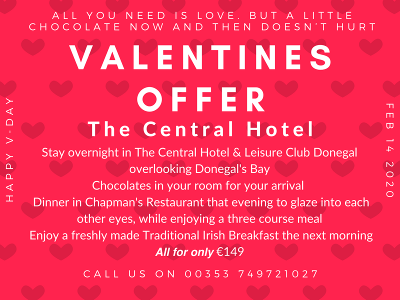 Treat yourself and your loved one to a relaxing stay this Valentines weekend in Central Hotel, Donegal.