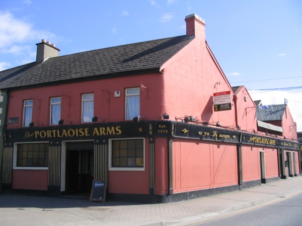 Below: the Portlaoise Arms as it was in former times, photo by Ronnie Rice. The pub closed in 2008. The ground floor of the modernised building now described as a commercial shell, continues to await a retail tenant. 