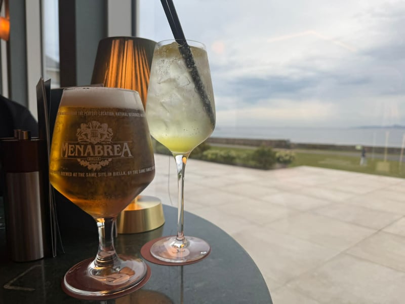 We had a lovely table in Tides Restaurant which looked out on to the Firth of Clyde and over towards the Isle of Arran. I went for an ice cold pint of Menabrea with Samantha opting for a limoncello spritz. 