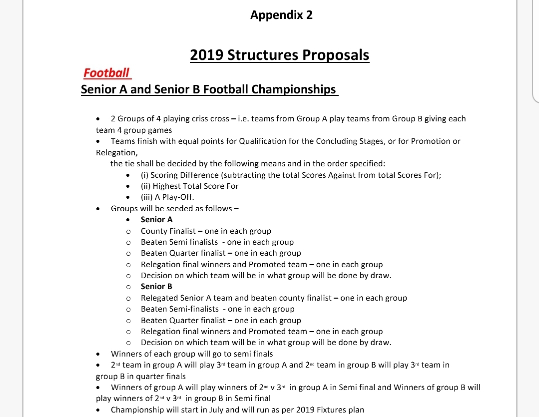 SEE BELOW - Offaly GAA's approved structure for the 2019 Senior A and Senior B football championships: