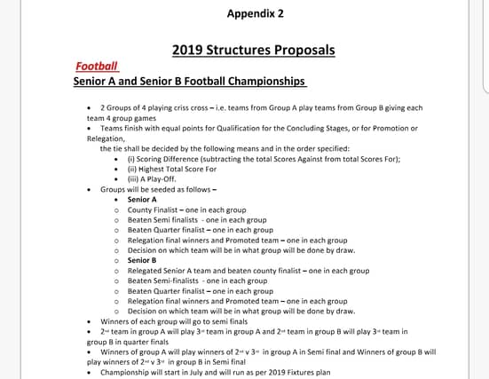 SEE BELOW - Offaly GAA's approved structure for the 2019 Senior A and Senior B football championships: