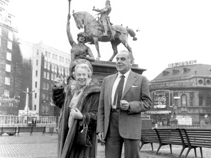 Gracie Fields, singer and actress with her husband Boris in City Square. She had come out of retirement to perform at Batley Variety Club and was aged 70 at this time. Pictured in November 1968.