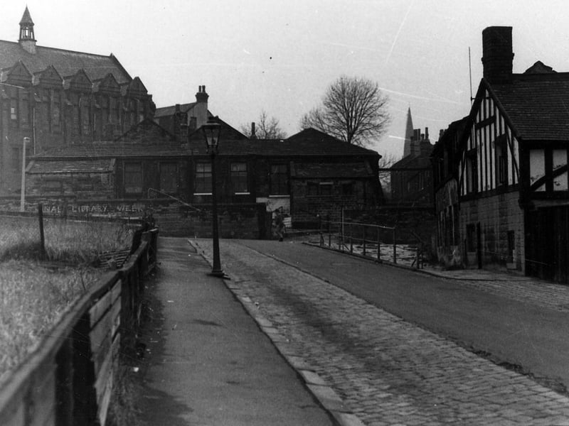 Institution Street looking west towards Raglan Road. In the background on the left is the March Institute, built around the turn of the 20th century as the Parish Hall of St. Mark's, a gift of the Misses March.