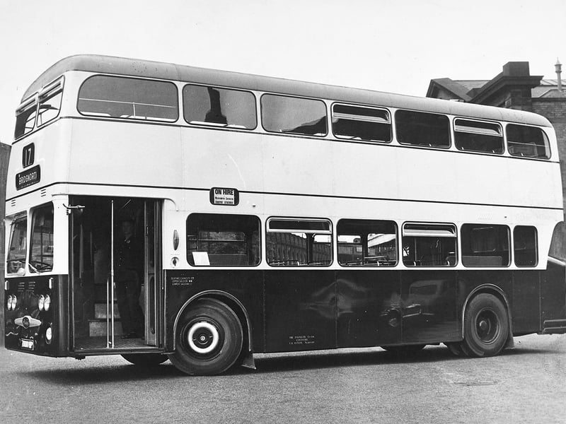 A rear-engined double-decker bus being trialled by Wolverhampton Corporation as a possible replacement for the town’s trolley vehicles, seen here on route 17 to Bridgnorth — a familiar sight on the roads back in the day.