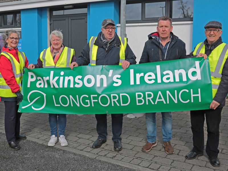 Caption: The Longford Branch of Parkinson’s Ireland held its ‘Walk in the Park’ event in the Mall, Longford Town last Saturday, April 11 and pictured are Ursula Cullen, Frances Stephenson, Al Shannon, James Cullen and Christy Devlin Picture: Shelley Corcoran
