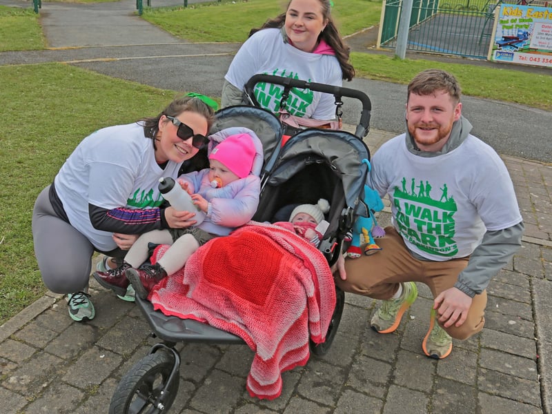 Caption: Ciara Moughty, Saoirse, Brona and Aidan McGuire with Michelle McCormack at the Longford Branch of Parkinson’s Ireland ‘Walk in the Park’ event in The Mall last Saturday, April 11