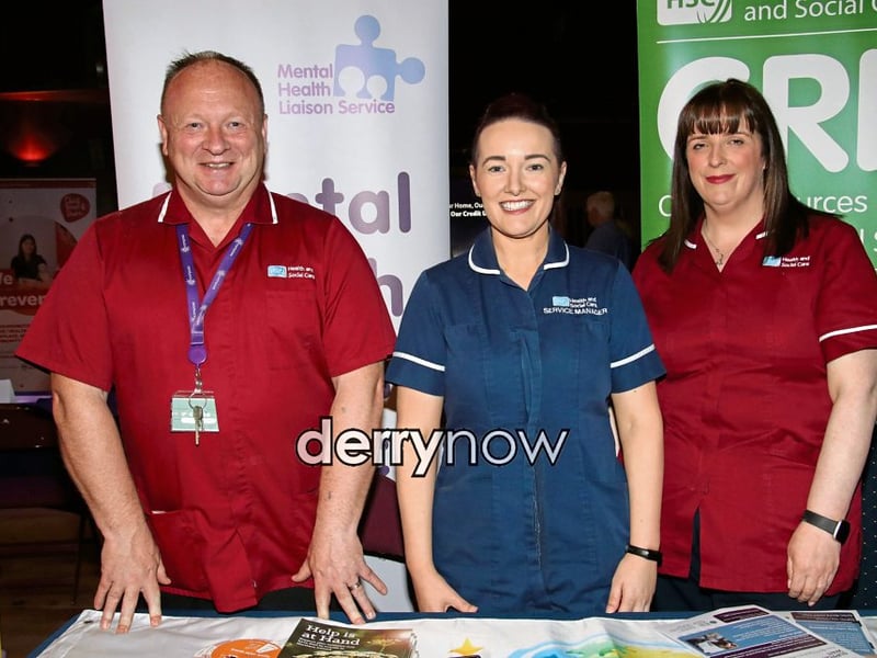 Joe, Laura and Julieanne, Mental Health Liaison Service, WHSCT, pictured at Health Fest NW held in The Millennium Forum.