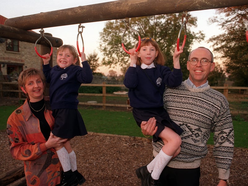 Green fingered publicans Stuart and Jayne Limbert of the Blue Bell pub at Monk Fryston who won an award for their beer garden. Pictured with them in October 1997 are the couple's two daughters, Sarah, left, and Rebecca.