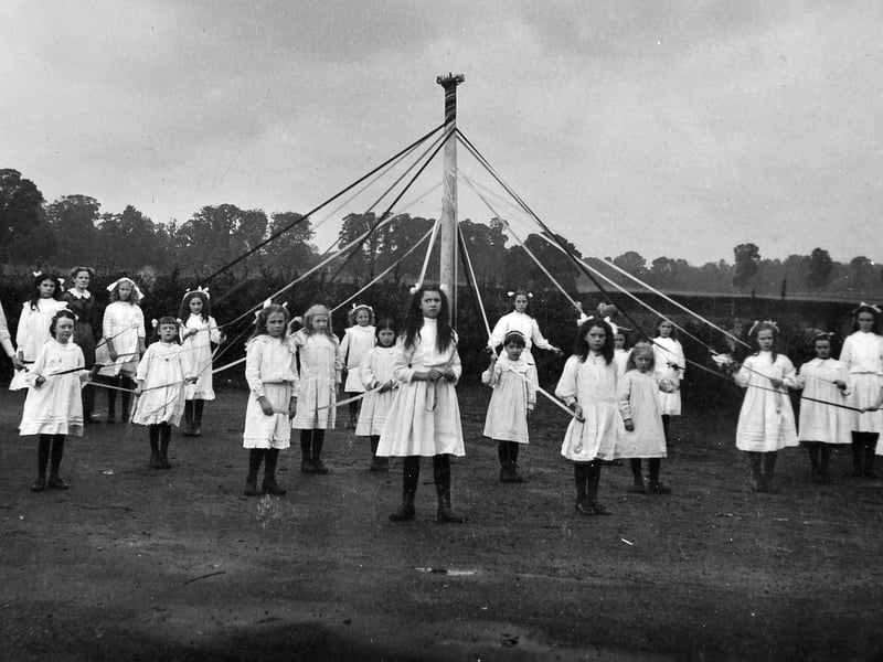 Maypole dancers, Madeley or the local area, c.1920. This charming postcard was published by Bartlam, photographer of Madeley, and comes from the collection of Bridgnorth postcard collector Ray Farlow.