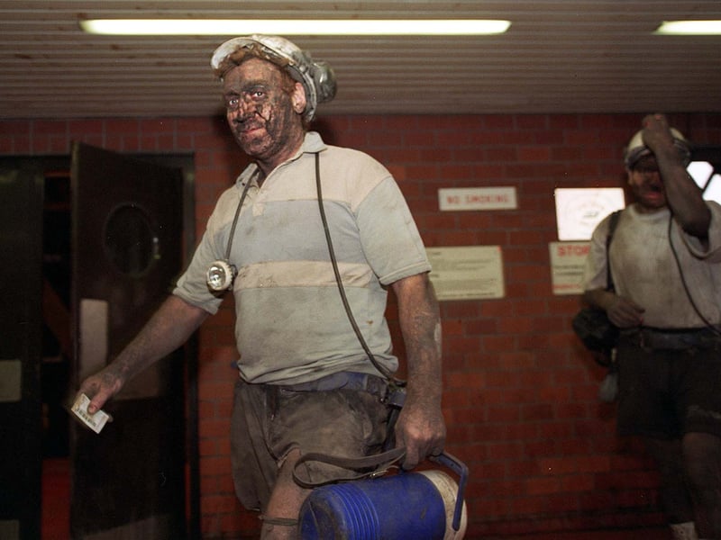 Miners at the Stillingfleet Mine pictured as they finish their shift in November 1997.